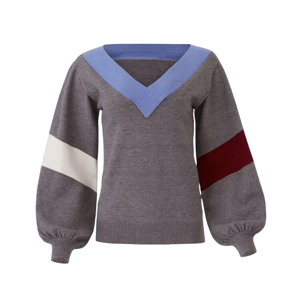 Parker Gray Maxwell Sweater, Puff Sleeve, Color Block, Size Medium, Statement